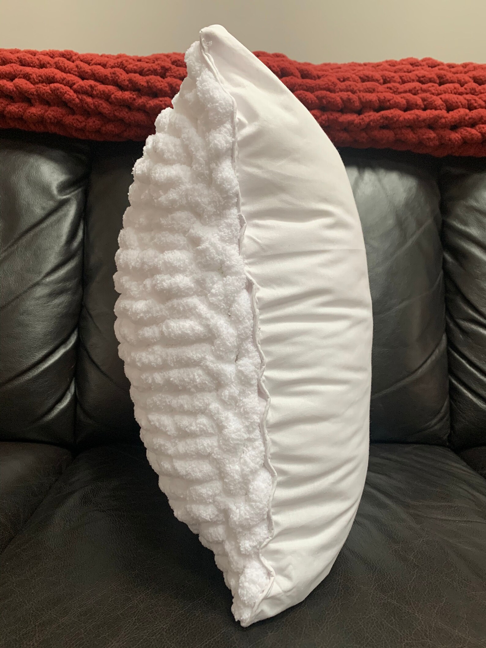 White Chunky Knit Throw Pillow // Feather Pillow // 14x14 // Etsy