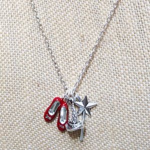 Wizard of Oz Charm Necklace: Ruby Slippers, Witch Hat, Magic Wand
