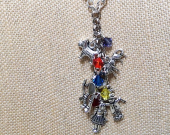 Wizard of Oz Charm Tassel, Dorothy, Scarecrow, Toto, Cowardly Lion, and Tin Man with Colors of the Rainbow Crystals