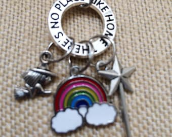 Wizard of Oz Charm Necklace "There's No Place Like Home" Rainbow, Witch, and Magic Wand Charms, 30", Heart Beads