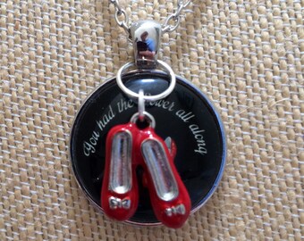 Wizard of Oz Ruby Slippers Necklace, Silver Metal, &quot;You Had The Power All  Along&quot;, 20&quot;