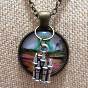 Wizard of Oz Necklace: Yellow Brick Road Pendant with Castle Charm