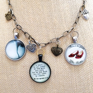 Wizard of Oz Pendant Necklace: Ruby Slippers, Tornado, Quote Charms