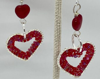 Handgemachte Perlen Herz Ohrringe Silber mit roten Valentinstag Muttertag Geburtstag