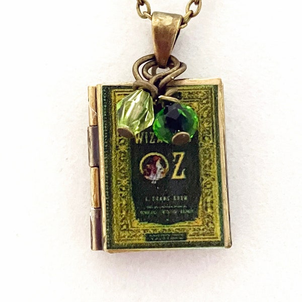 Wizard of Oz Book Locket with Crystals, 18" Antique Gold Chain