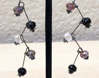 Sparkly Mobile Earrings Black Gray Clear Crystals Lightweight and Full of Movement Dressy