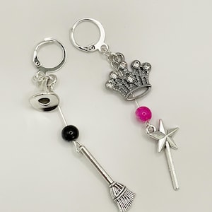 Wicked Elphaba and Glinda Earrings: Silver Plated Glass Bead Charms
