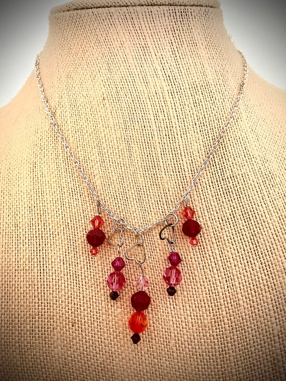 ハートリンク付きメニーレッズクリスタルシルバーネックレス - Etsy 日本
