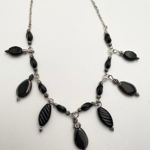 Black and Silver Dangle Necklace and Earring Set