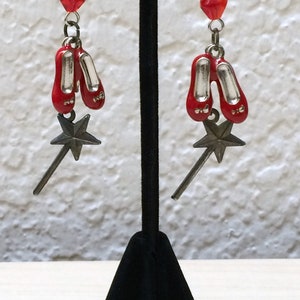 Wizard of Oz Red Shoes Wand Earrings Ruby Slippers Magical