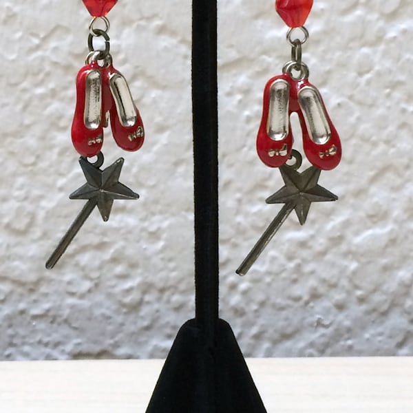 Red Shoes Wand Earrings Wizard of Oz