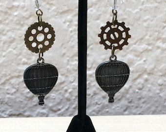 Hot Air Balloon with Gears Earrings Wizard of Oz Steampunk