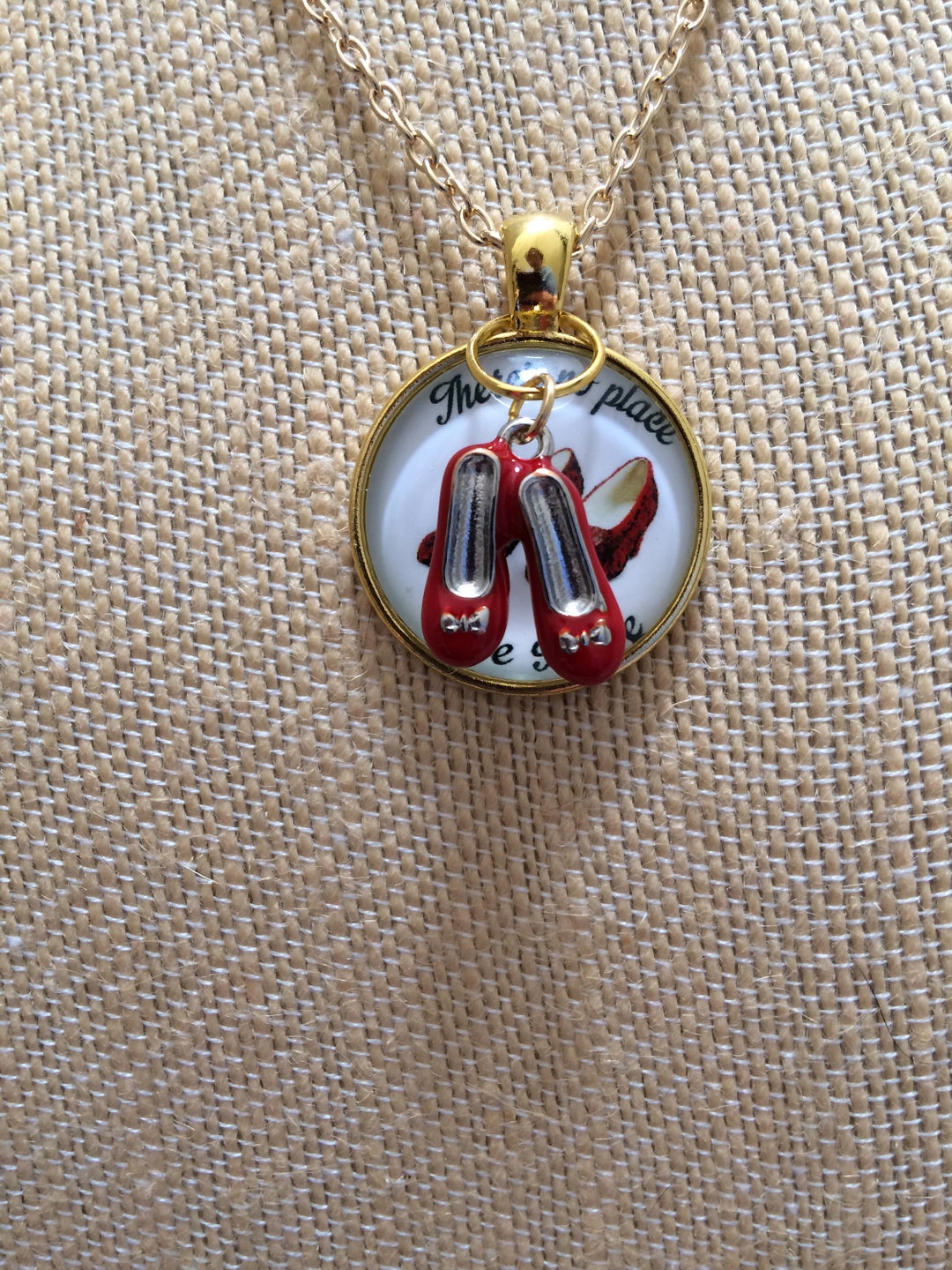 Wizard of Oz Ruby Red Slippers Necklace Gold Metal Etsy