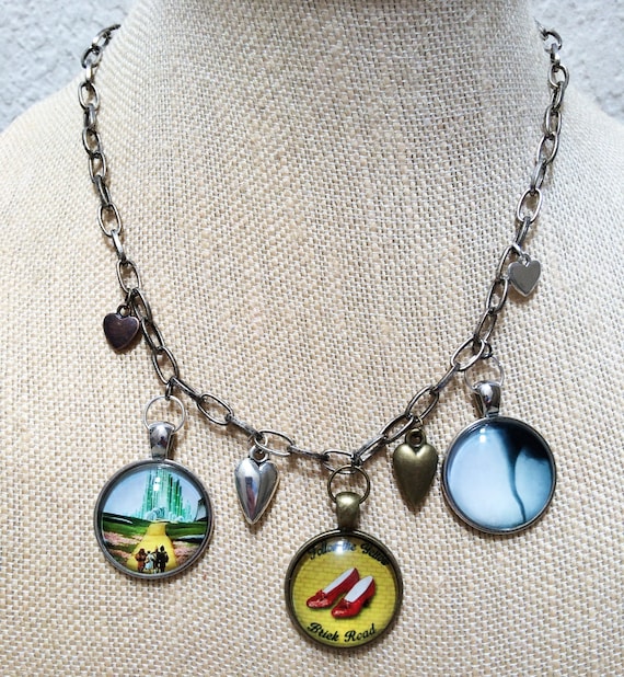 Wizard of Oz Pendant Necklace: Ruby Slippers, Yellow Brick Road