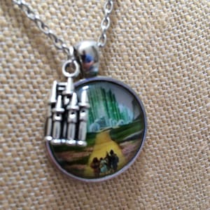 Wizard of Oz Yellow Brick Road Pendant Necklace with Castle Charm, Silver Chain, 20&quot;