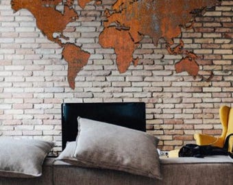 Large world map made of Corten steel – Industrial loft steel wall decor, rusty metal map, 3D wall art, designer wall picture, Made in Germany