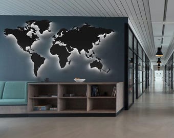 High-quality designer steel world map, metal wall map, industrial style. Wall map, wall art, home decor, large wall mural XXL by STEELMAP®