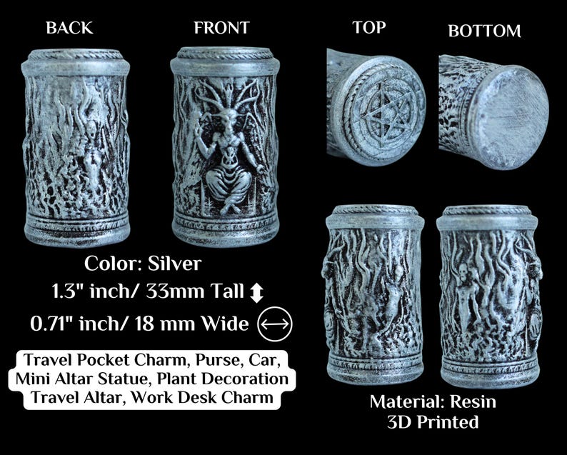Baphomet Statue 3D Printed Resin High Quality Details Figurine Altar Sculpture Talisman Token Pocket Charm Amulet Trinket Miniature Gift Pocket Resin- Silver