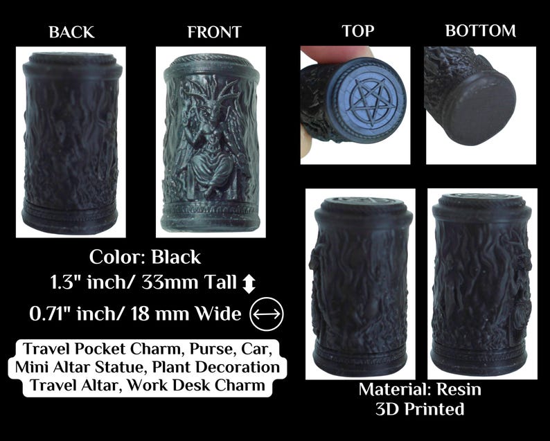 Baphomet Statue 3D Printed Resin High Quality Details Figurine Altar Sculpture Talisman Token Pocket Charm Amulet Trinket Miniature Gift Pocket Resin- Black