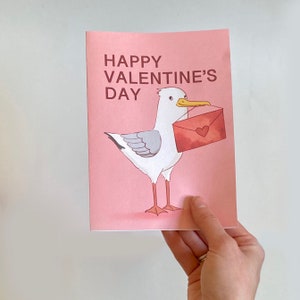 Cartão de Dia dos Namorados da Gaivota para impressão, download digital para impressão em casa, pássaro divertido e bobo segurando um bilhete de amor, bom para crianças e artesanato