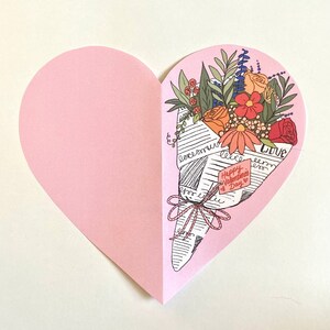 Afdrukbaar hartboeket Valentijnsdagkaart, DIY digitale bestandsafdruk thuis, geïllustreerde bloemen schattig voor kinderen en knutselen