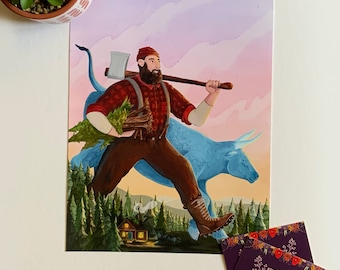 Paul Bunyan and Babe the Blue Ox Illustrated Print