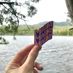 Retro Maine Hand Lettered Sticker Blue