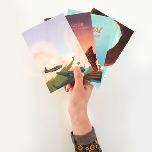 Vier 5x7 illustrierte Postkarten-Pack