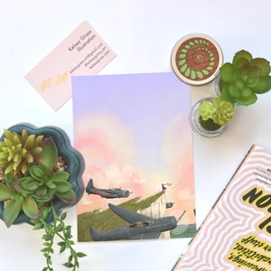 Cliff Flying Planes Ilustrado 5" x 7" Postal