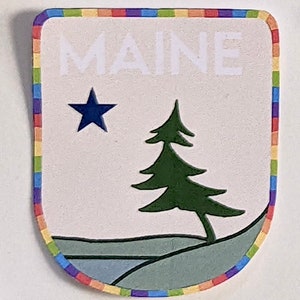 Large Vintage Maine Flag Patch Vinyl Sticker Large Pride