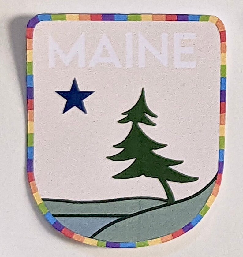 Large Vintage Maine Flag Patch Vinyl Sticker Large Pride