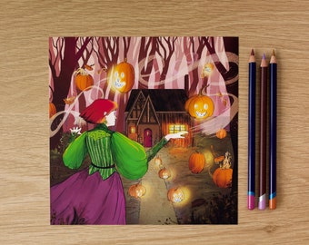 Witch Halloween Decorating Illustrated Print