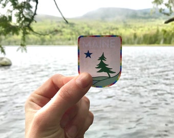 Small Vintage Maine Flag Patch Sticker