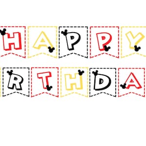 Mickey Mouse Happy Birthday Banner/ INSTANT DOWNLOAD/ Printable/ Mickey Mouse Bunting Banner/ Mickey Mouse Party Decorations