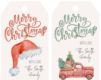 Custom Printable Christmas Gift Tags, Merry Christmas Custom Gift Tags, Holiday Party Gift Tag