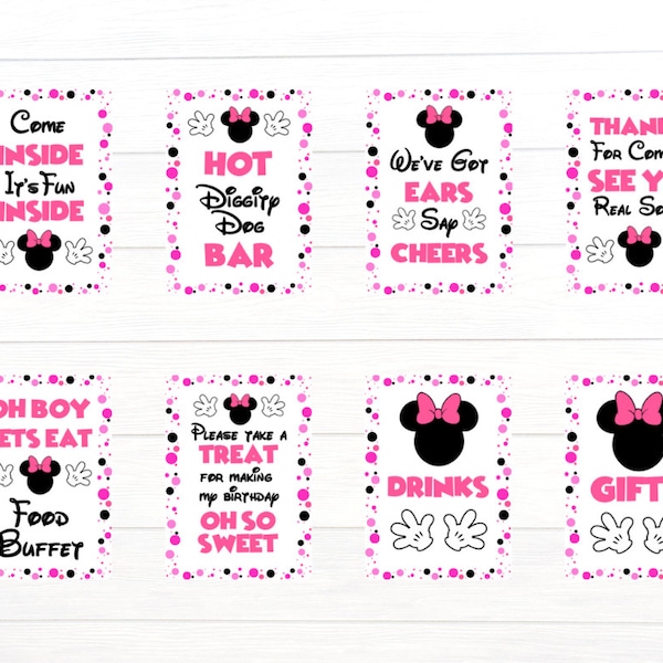 INSTANT DOWNLOAD/ Printable Minnie Mouse Party Signs/ 5x7 and 8x10