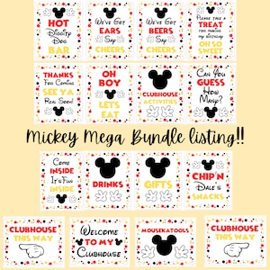 Mickey Mouse Feestborden GROOT bundelpakket/INSTANT DOWNLOAD/16 Feestborden 5 x 7 en 8 x 10/kaarten raden/verjaardagsbanner/afdrukbaar
