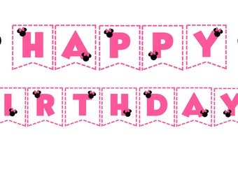 Minnie Mouse Happy Birthday Banner/ INSTANT DOWNLOAD/ Printable/ Minnie Mouse Bunting Banner/ Minnie Mouse Party Decorations