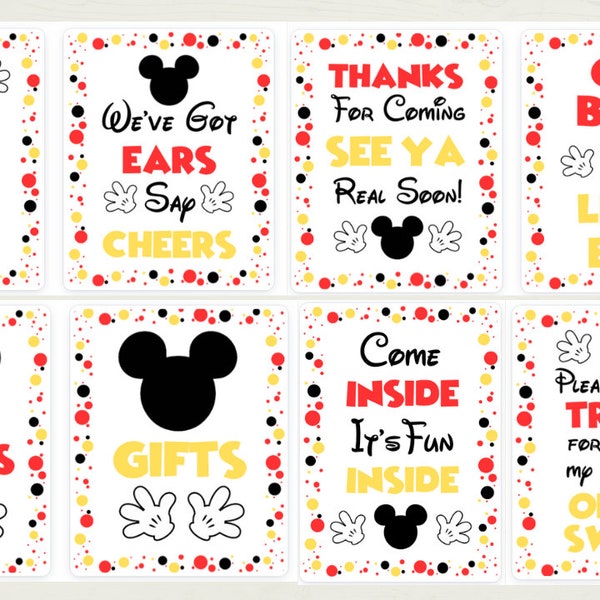INSTANT DOWNLOAD/ Printable Mickey Mouse Party Signs/ 5x7 and 8x10