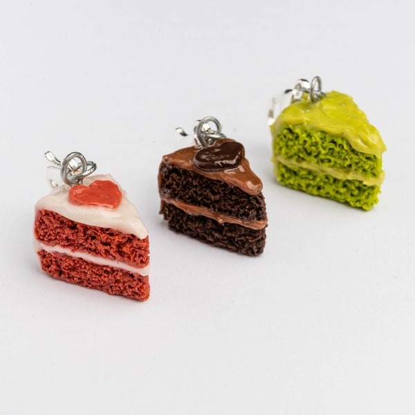Red Velvet, Chocolate, and Pistachio Cake Polymer Clay Charm, Miniature, or Necklace