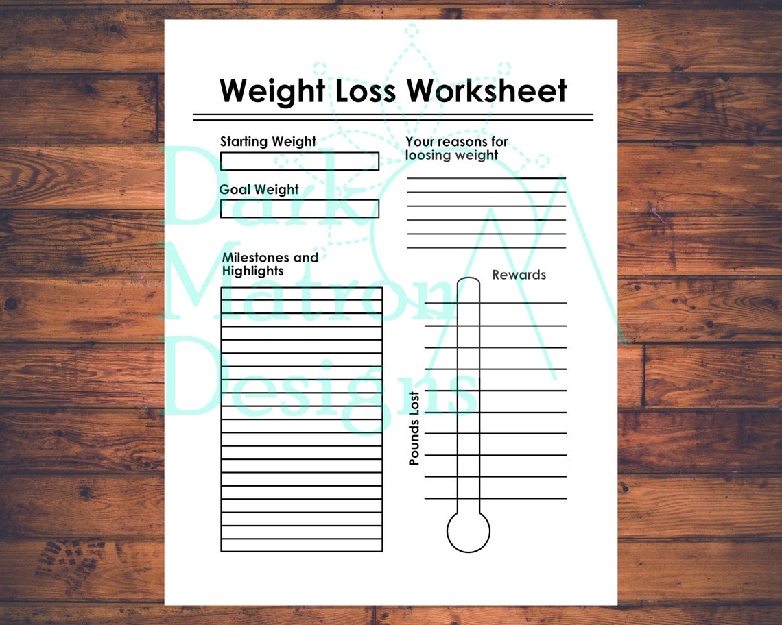 Weight Loss Worksheet. Printable PDF. Journal. Letter Sized. | Etsy
