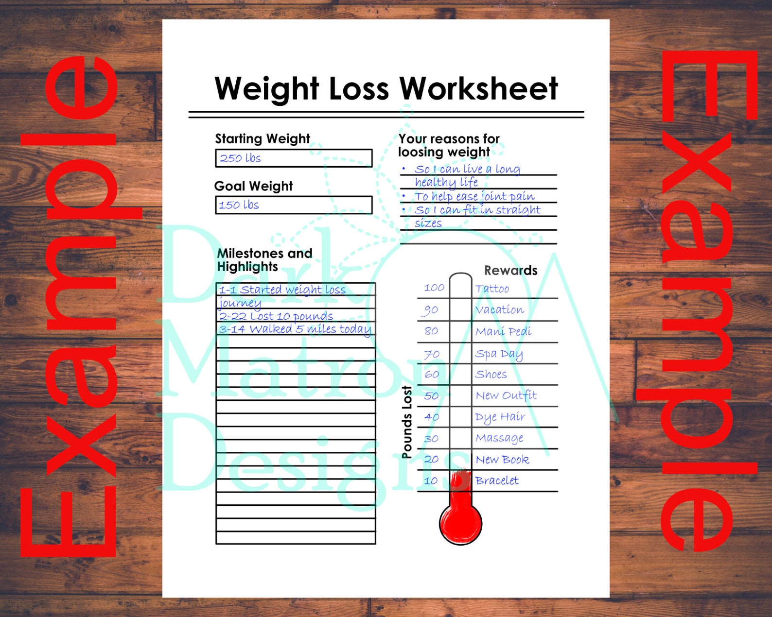 Weight Loss Worksheet. Printable PDF. Journal. Letter Sized. | Etsy