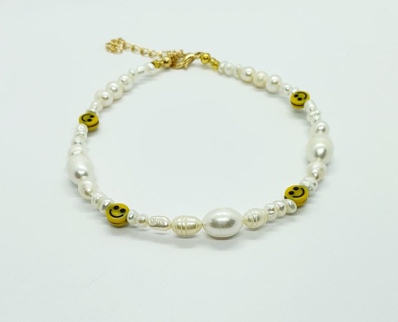 Pearl Anklet Pearls and smiley anklet Pearl Anklet Gemstone image 2