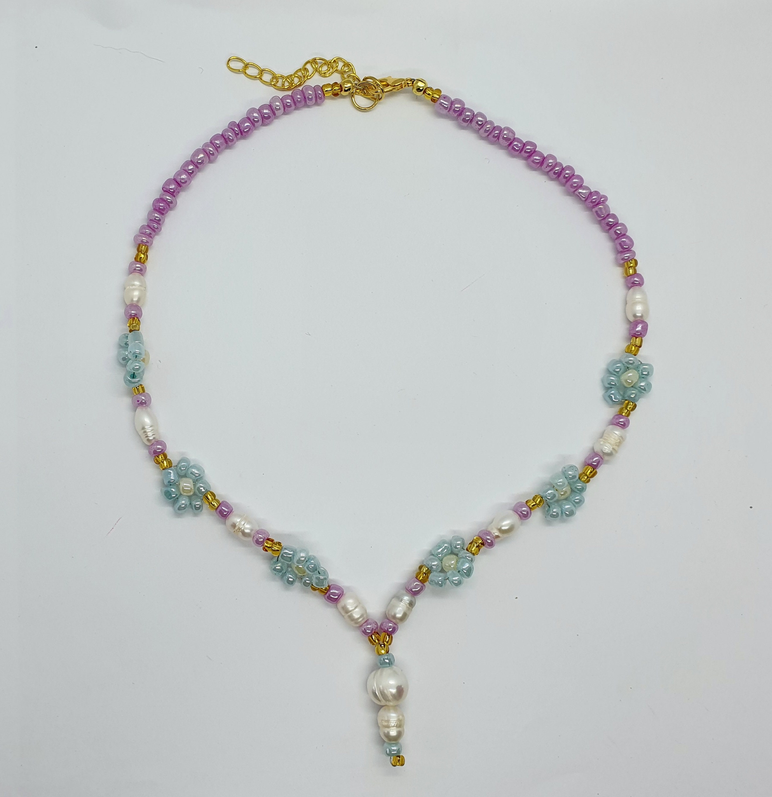 1930s Czech Glass Flower Bead Necklace