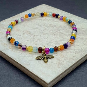 Crystal Anklet. Gemstone Anklet. Agate Anklet. Stretch Anklet. Colourful Anklet. Beaded Anklet. Healing Crystals. Handmade Anklet