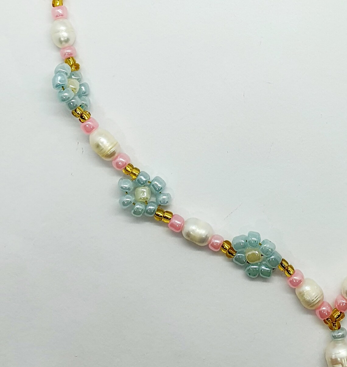 Bead Flower Necklace Pastel Beads Statement Necklace Daisy Etsy