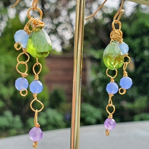Gemstone Dangle Earrings: Peridot, Jade, Amethyst, Aventurine