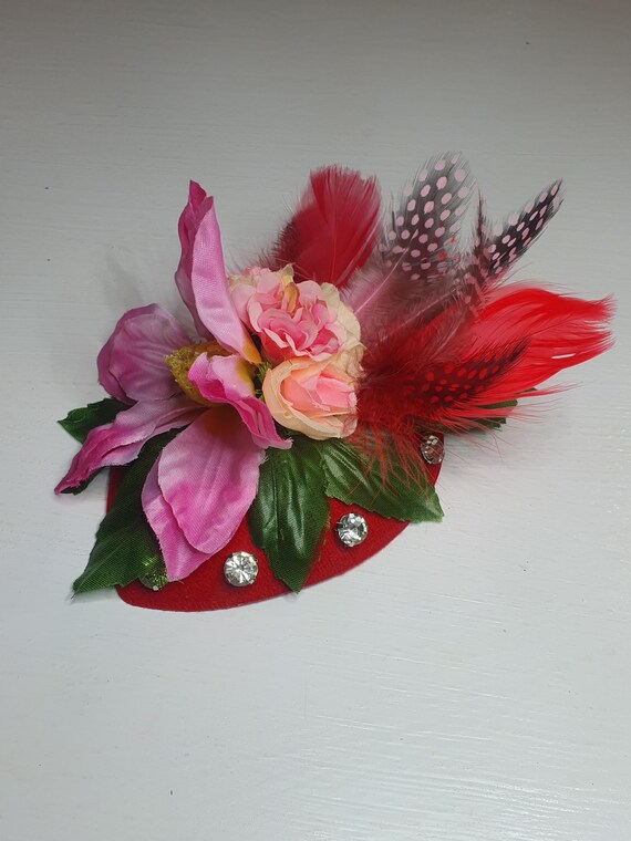 Handmade Floral Fascinator Fuchsia Flower Fascinator Hat for Derby, Weddings or Church  main image 4