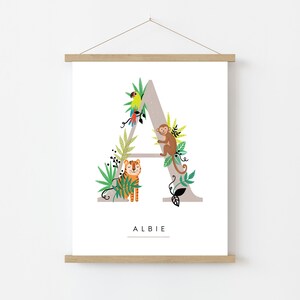 Personalised Nursery Print, initial print, jungle animal initial, kids room print, Name gift, New baby gift, animal print, Nursery print