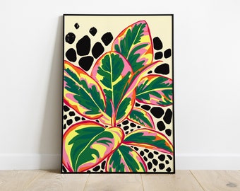 Bright Rubber Plant Print: Bold Botanical Art